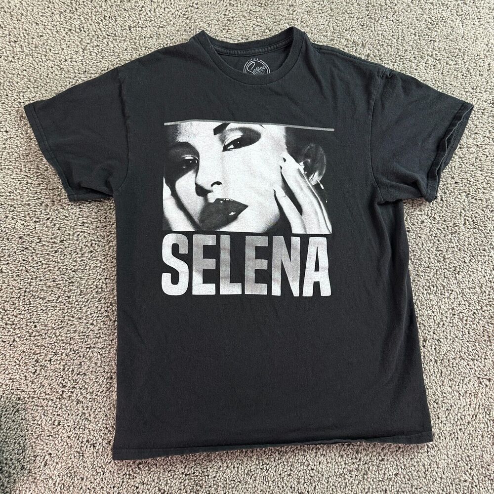 Selena Shirt Mens Medium Black White Short Sleeve Rap Tee Casual Cotton